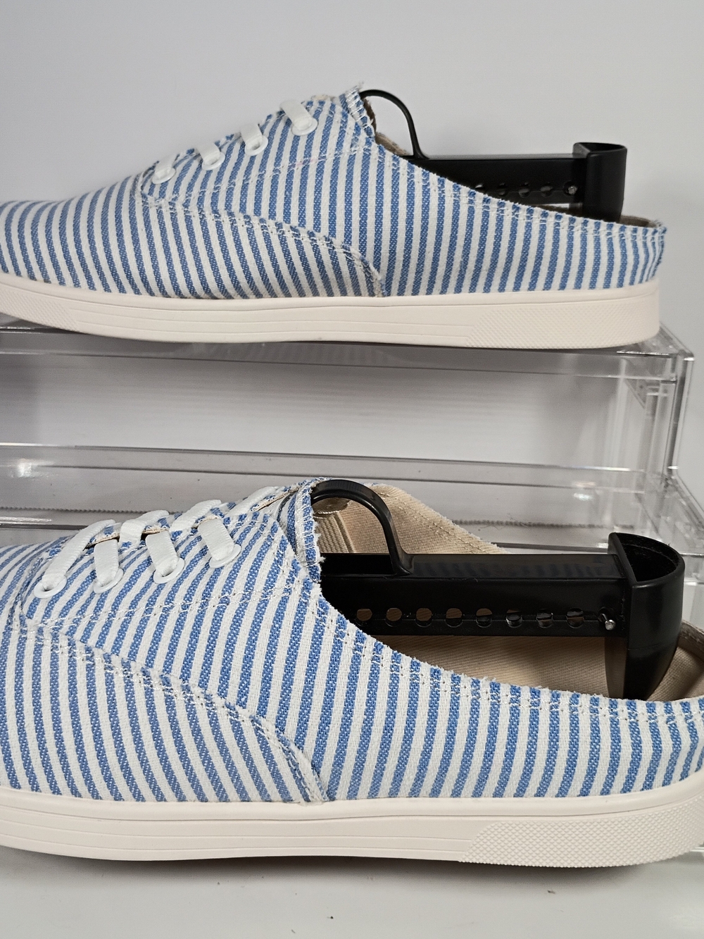 Spenco Blue White Striped Low Top Lace Up Canvas Sneakers Women's Rubbersole 7.5